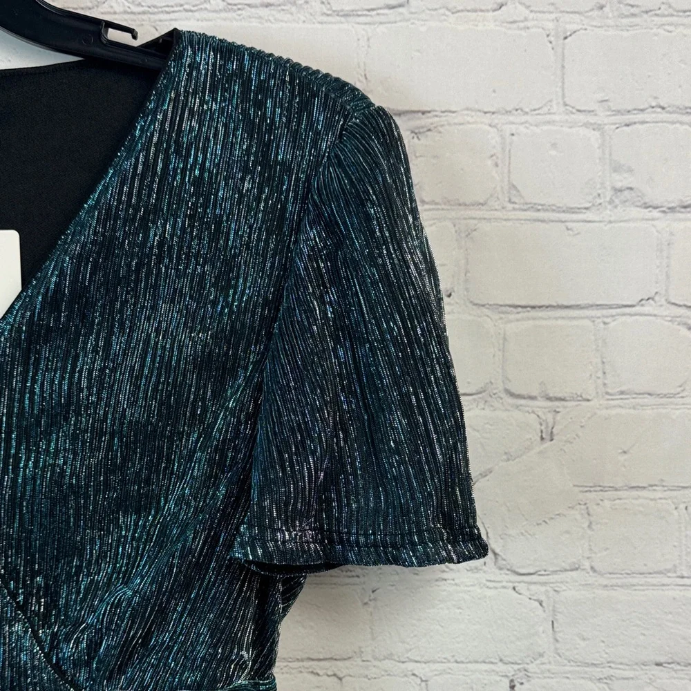 BloomChic Shimmering Teal and Black Midi Dress Size Medium 10 - Picture 3 of 7